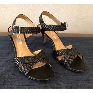 Diane von Furstenberg Black Braided Leather Sandals 10M 3" Heel